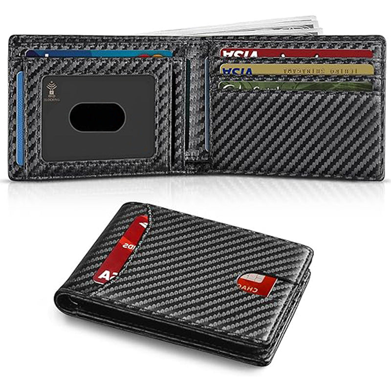 Men's Wallet, 11 Card Slots, Carbon Fiber Texture, Large Capacity, Bi-fold, Credit Card Holder