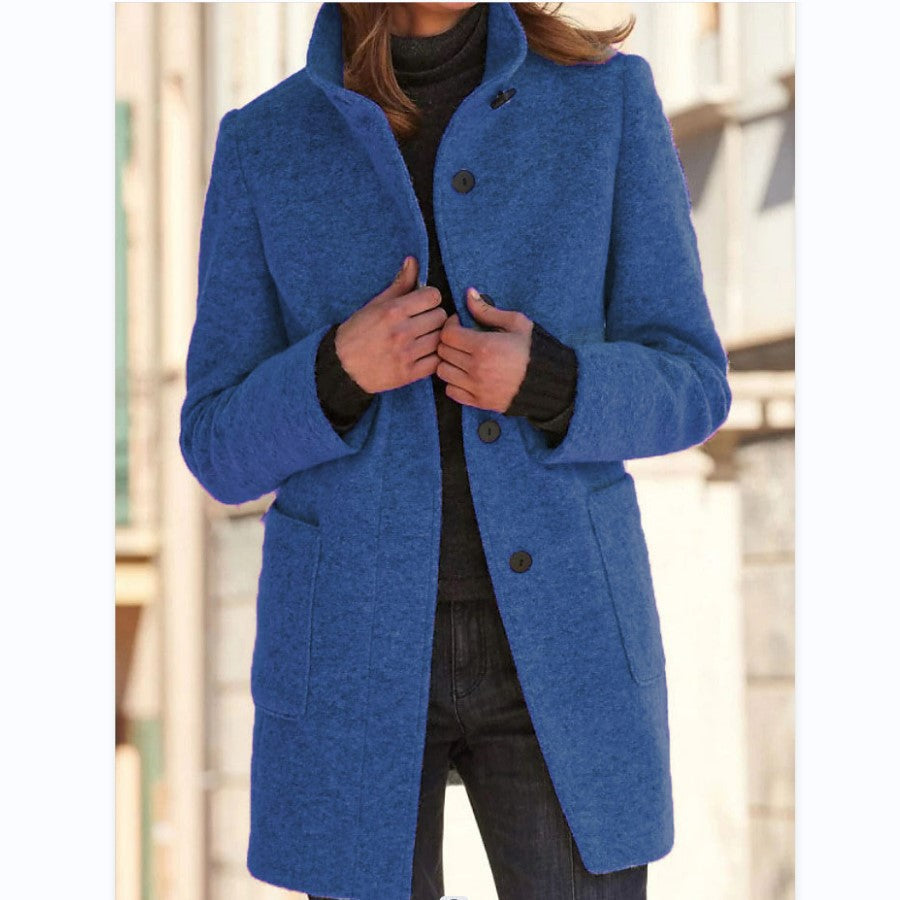 2026 Autumn/Winter Women's Clothing New Arrival Solid Color Button Stand Collar Woolen Coat