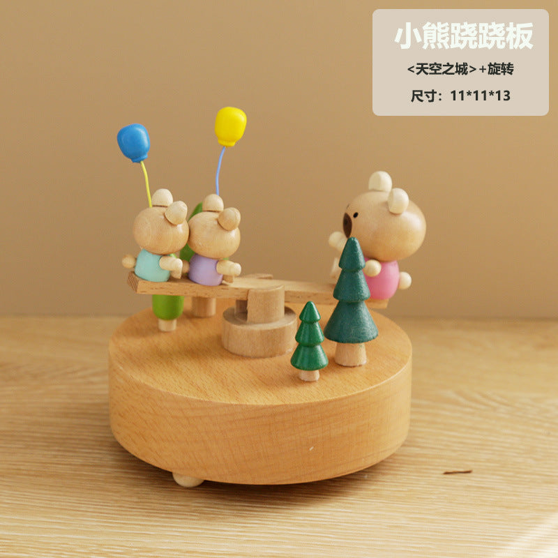 Wooden music box, creative home gift, children's birthday gift, carousel, handmade solid wood gift