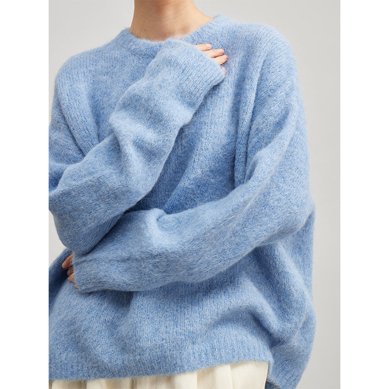 Exquisite and unwavering, G-quality niche alpaca wool crew neck sweater for women, 2026 autumn/winter, relaxed and loose knitwear.