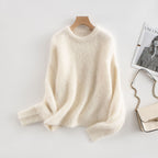 Exquisite and unwavering, G-quality niche alpaca wool crew neck sweater for women, 2026 autumn/winter, relaxed and loose knitwear.