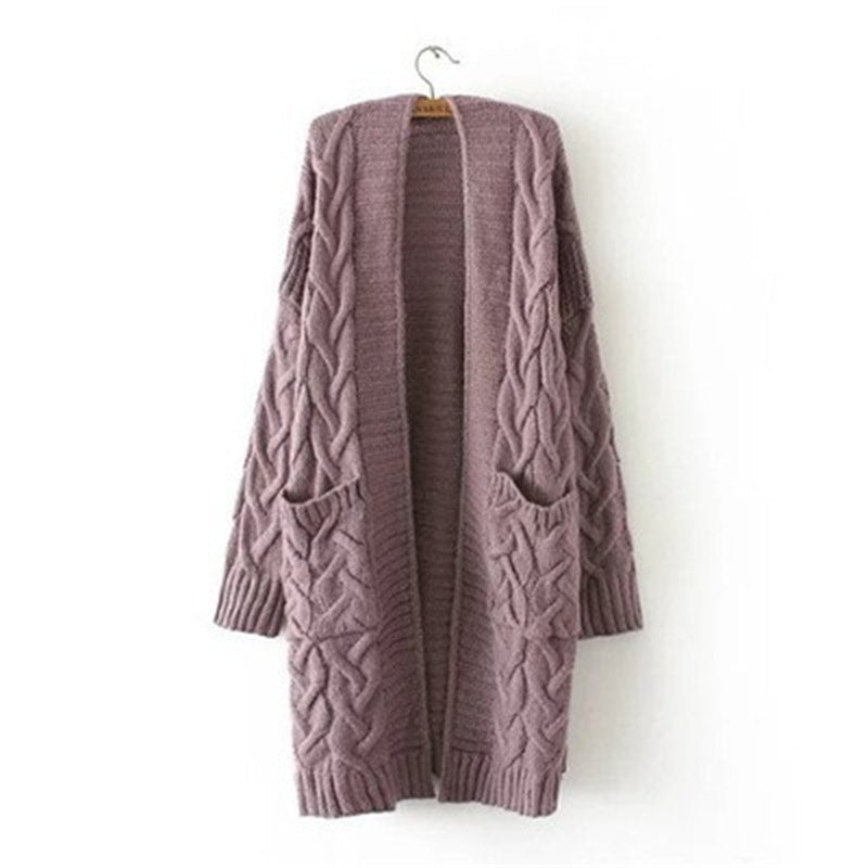 Women's Cross-Border Trade Sweater Coat 2026 Autumn/Winter New Korean Style Loose Cable Knit Solid Color Mid-Length Knit Cardigan