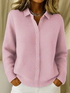 2026 New Women's Shirt, Collared Cardigan, Solid Color Knit 3D Print, Christmas Autumn/Winter