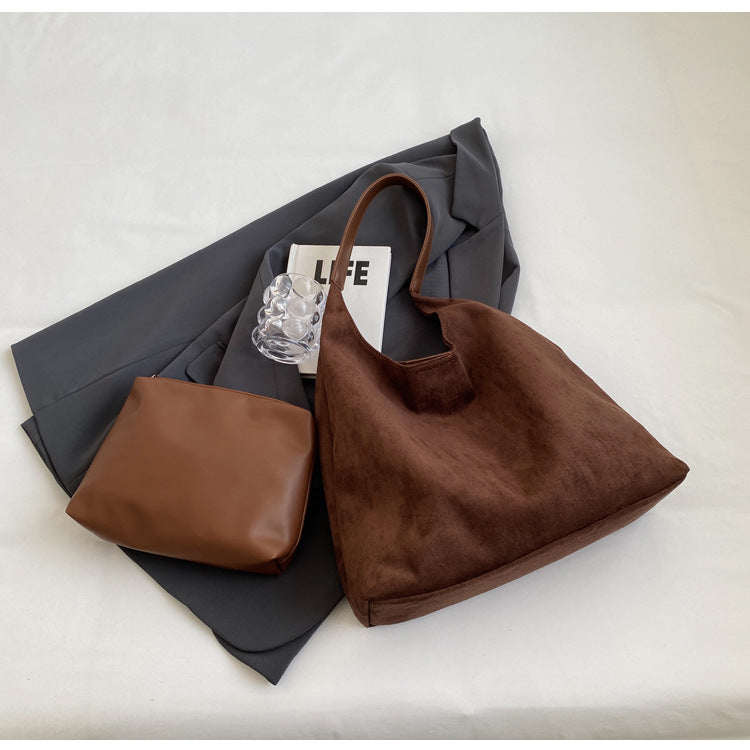 Casual commuter large capacity women's bag 2026 new autumn and winter suede tote bag niche versatile shoulder bag