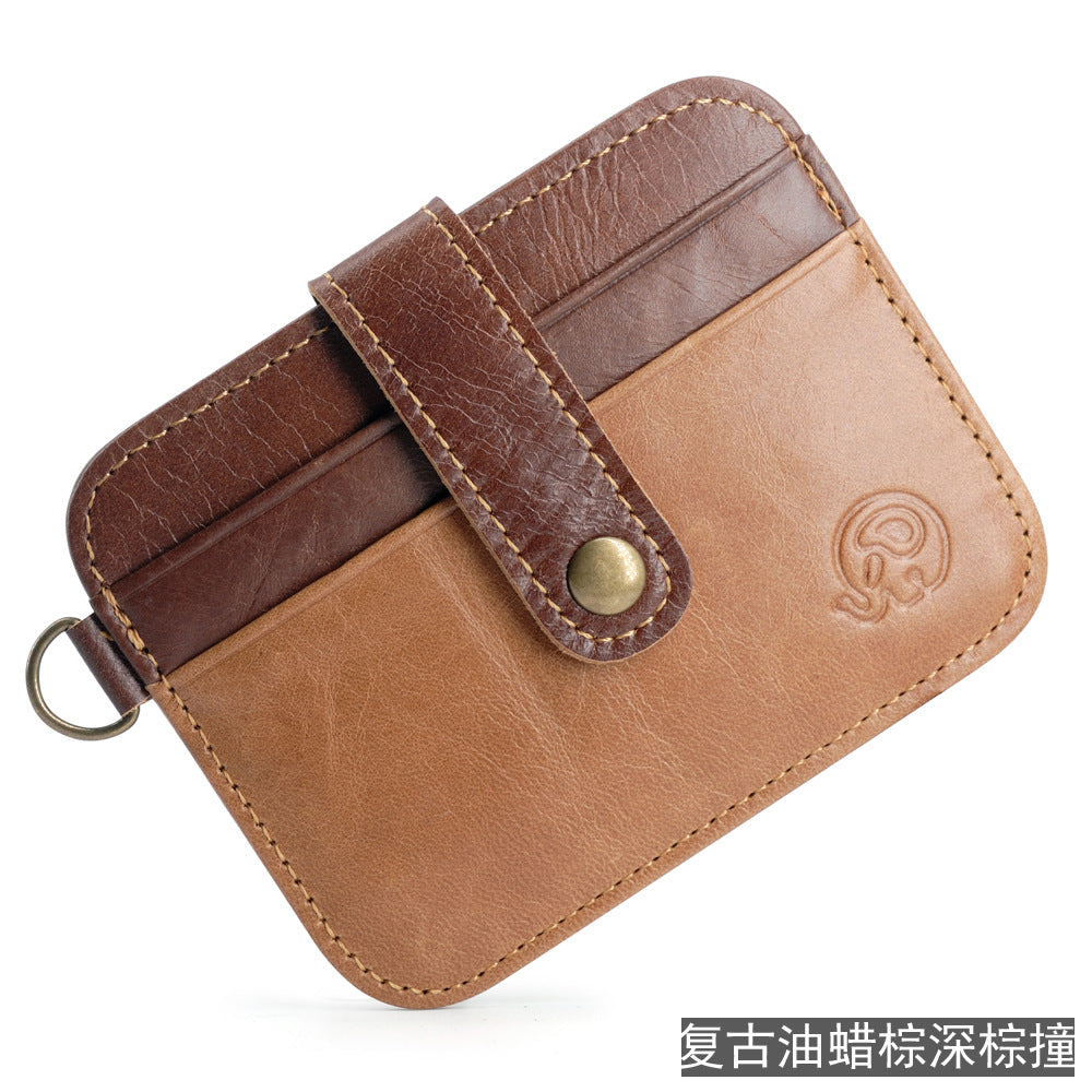 Small round elephant leather driver's license card holder, thin men's wallet/coin purse/short card holder, export style.