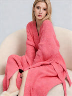 2026 Autumn/Winter New Solid Color Cardigan Robe/Bathrobe - Soft, Comfortable, Casual, Can Be Worn Out or At Home - Women's Clothing
