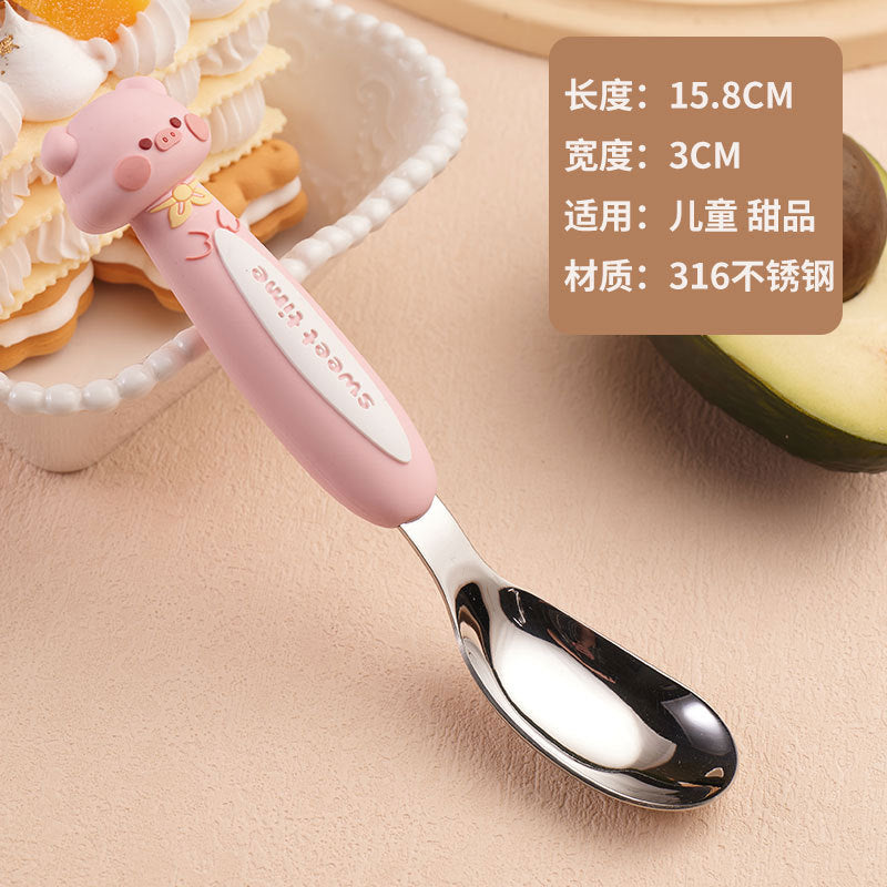 316 Cartoon Ingot Spoon Children's Stainless Steel Spoon Baby Feeding Spoon Cute Animal Spoon