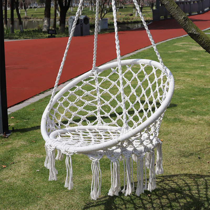 Nordic style tassel hanging chair hand-woven hanging basket cotton rope swing