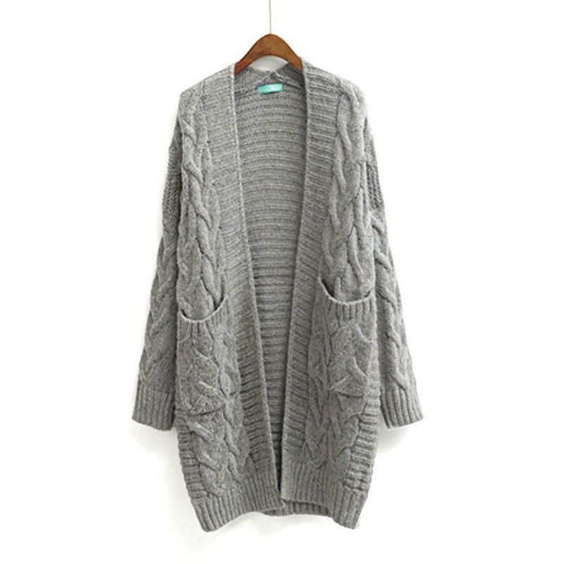 Women's Cross-Border Trade Sweater Coat 2026 Autumn/Winter New Korean Style Loose Cable Knit Solid Color Mid-Length Knit Cardigan