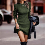 2026 Autumn/Winter Solid Color Round Neck Long Sleeve Bodycon Sweater Dress