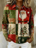 2026 New Women's Shirt, Collared Cardigan, Solid Color Knit 3D Print, Christmas Autumn/Winter
