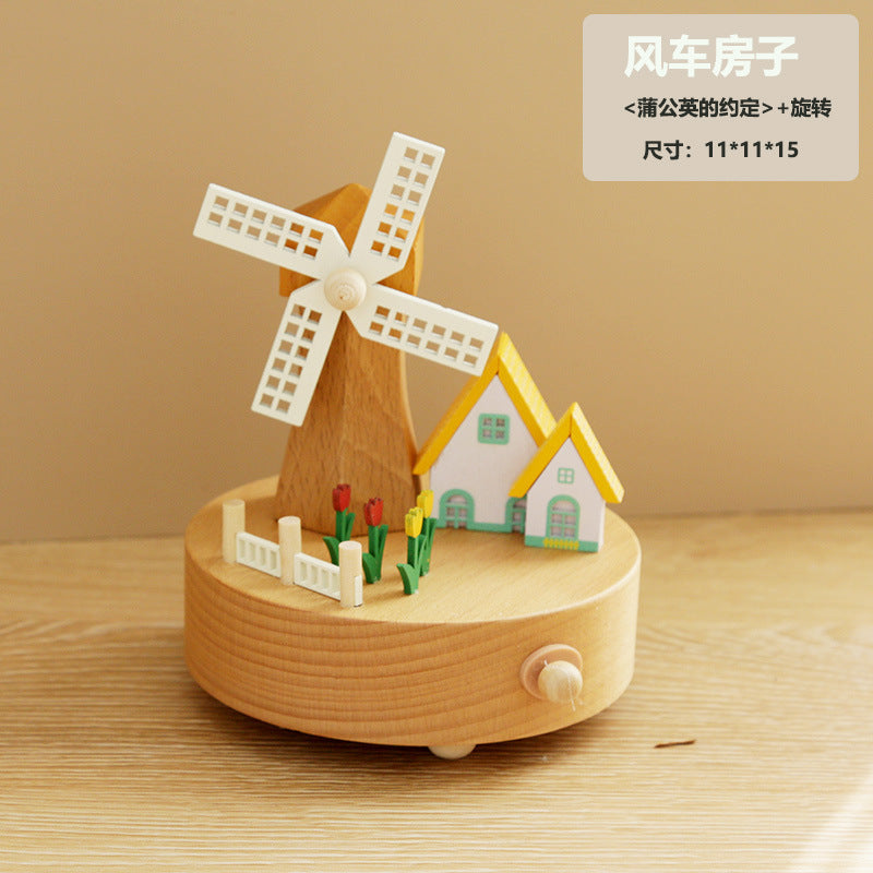 Wooden music box, creative home gift, children's birthday gift, carousel, handmade solid wood gift