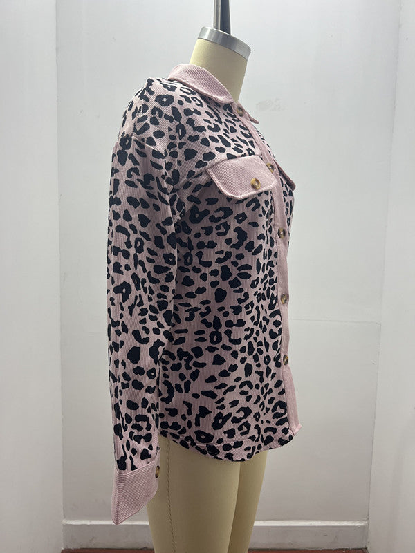 2026 Casual Style Cross-border Women's Clothing Autumn and Winter Fashion Leopard Print Button-down Long-sleeved Jacket