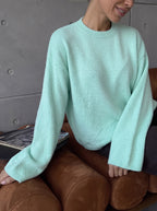 2026 Round Neck Knit Sweater: Loose-fitting, Lantern Sleeve, Long-sleeved, Relaxed Autumn/Winter Casual Pullover Knitwear