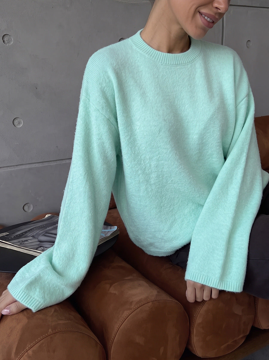 2026 Round Neck Knit Sweater: Loose-fitting, Lantern Sleeve, Long-sleeved, Relaxed Autumn/Winter Casual Pullover Knitwear