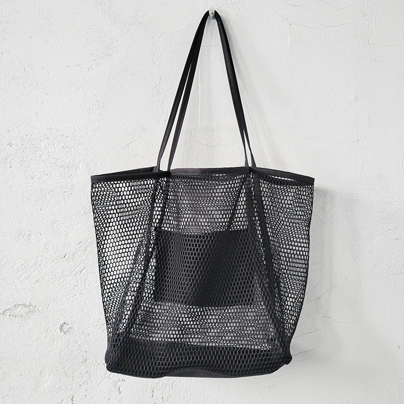 Large capacity women's beach bag, hollow mesh beach bag, outdoor travel storage bag, tote bag