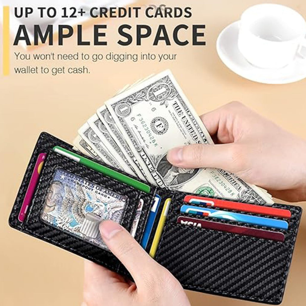 Men's Wallet, 11 Card Slots, Carbon Fiber Texture, Large Capacity, Bi-fold, Credit Card Holder
