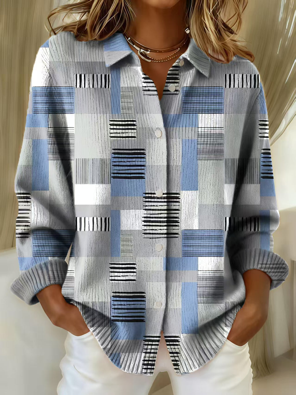 2026 New Women's Shirt, Collared Cardigan, Solid Color Knit 3D Print, Christmas Autumn/Winter