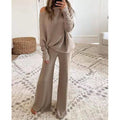 2026 Autumn/Winter Solid Color Batwing Sleeve Long Sleeve Drawstring High Waist Wide Leg Pants Knitted Two-Piece Set