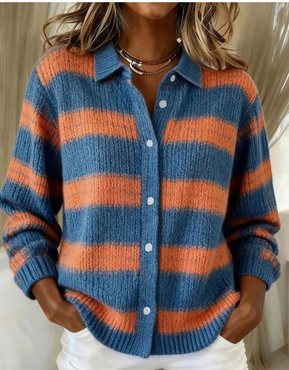 2026 New Women's Shirt, Collared Cardigan, Solid Color Knit 3D Print, Christmas Autumn/Winter
