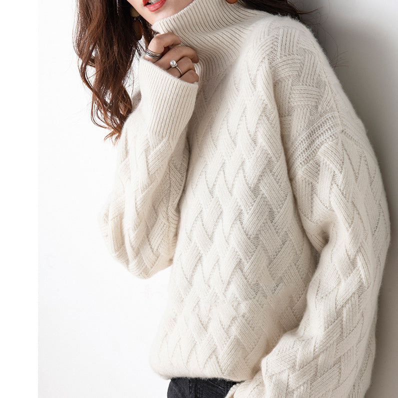 Women's turtleneck sweater, new autumn/winter 2026 style, thickened, Korean style, loose and relaxed knitted inner layer, wool base layer.