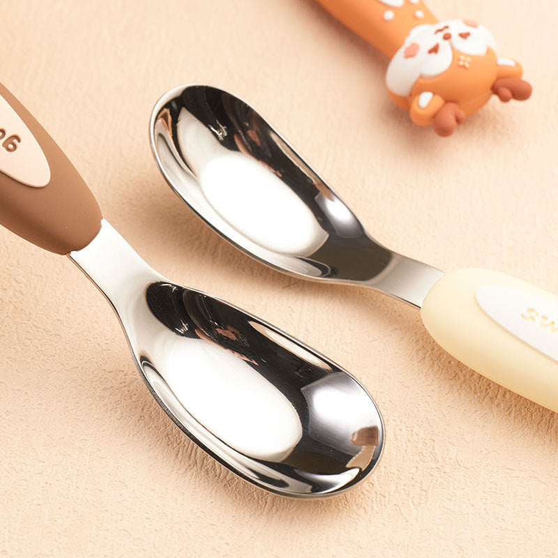 316 Cartoon Ingot Spoon Children's Stainless Steel Spoon Baby Feeding Spoon Cute Animal Spoon