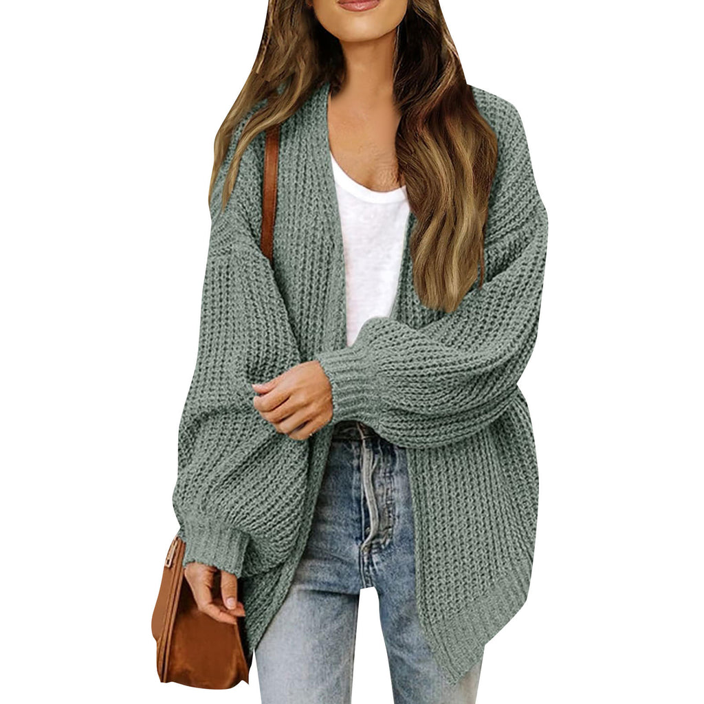 Women's lantern sleeve chunky knit cardigan 2026 autumn and winter new pocket knit sweater women's coat