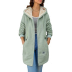 Women's Fleece-Lined Thick Mid-Length Lambswool Sweatshirt, 2026 New Autumn/Winter Style, Embroidered Letter Zipper Jacket