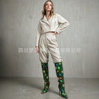 Christmas Snowflake Sequin High-Heeled Boots for Women, Pointed Toe, Stiletto Heel, Over-the-Knee, Slimming Fashion Boots