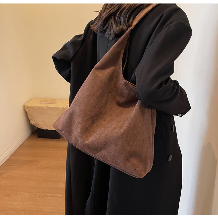 Casual commuter large capacity women's bag 2026 new autumn and winter suede tote bag niche versatile shoulder bag