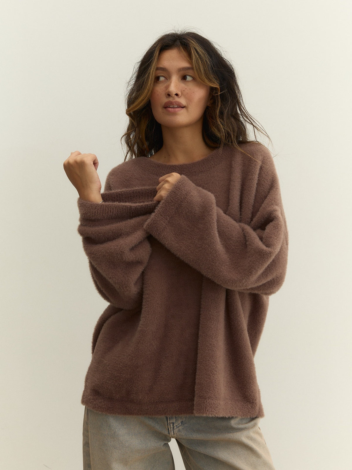2026 Autumn/Winter New Style Faux Mink Cashmere Loose Round Neck Sweater for Women, Soft Knitted Pullover, Hot Selling Across Borders