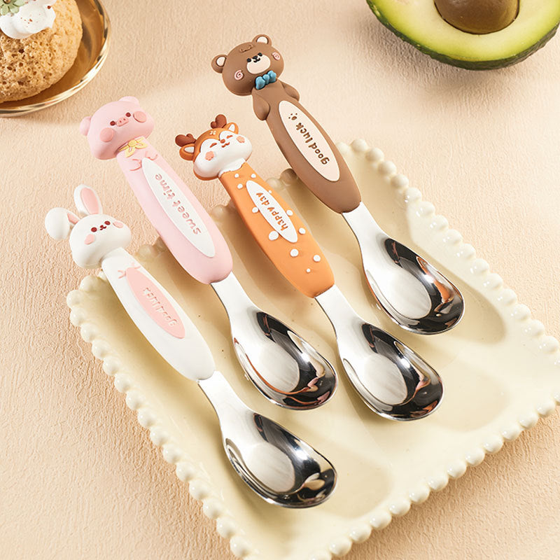 316 Cartoon Ingot Spoon Children's Stainless Steel Spoon Baby Feeding Spoon Cute Animal Spoon