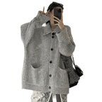 Korean Style Soft and Loose-fitting Lazy Style Sweater Cardigan 2026 Autumn/Winter New High-Neck Solid Color Knit Cardigan