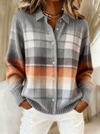 2026 New Women's Shirt, Collared Cardigan, Solid Color Knit 3D Print, Christmas Autumn/Winter