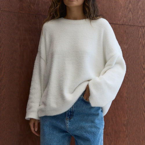 2026 Autumn/Winter New Style Faux Mink Cashmere Loose Round Neck Sweater for Women, Soft Knitted Pullover, Hot Selling Across Borders