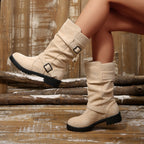 2026 Winter Fleece-Lined Cross-Border Belt Buckle Mid-Calf Boots Women's New Foreign Trade Wool Knitted Plus Size Cotton Shoes wish43