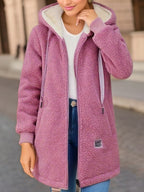 Women's Fleece-Lined Thick Mid-Length Lambswool Sweatshirt, 2026 New Autumn/Winter Style, Embroidered Letter Zipper Jacket