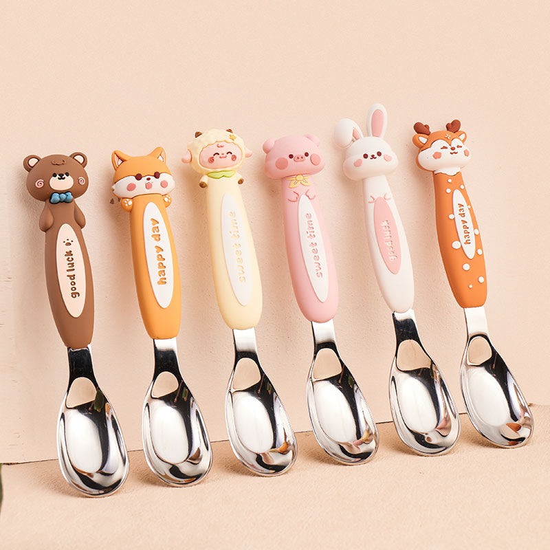 316 Cartoon Ingot Spoon Children's Stainless Steel Spoon Baby Feeding Spoon Cute Animal Spoon