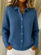 2026 New Women's Shirt, Collared Cardigan, Solid Color Knit 3D Print, Christmas Autumn/Winter