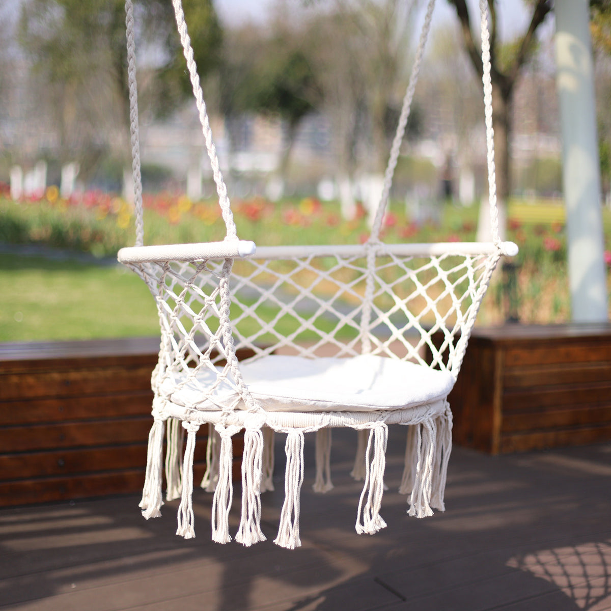 Nordic style tassel hanging chair hand-woven hanging basket cotton rope swing