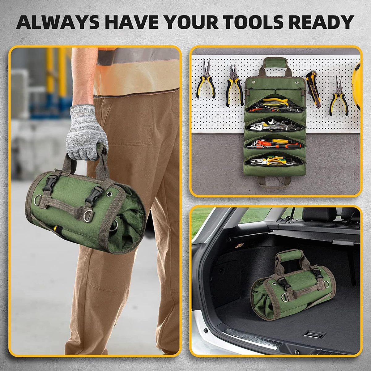 Roll-type hardware tool bag, garden-type electrician and woodworking storage bag, multi-functional car hanging storage bag in stock