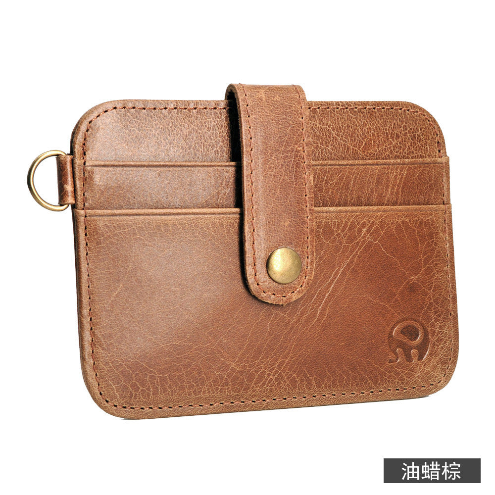 Small round elephant leather driver's license card holder, thin men's wallet/coin purse/short card holder, export style.