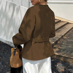New short imitation wool coat for women, 2026 autumn and winter, loose fit, tie-up cardigan, long sleeves