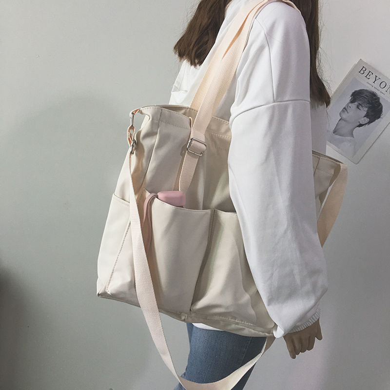 Waterproof bag large-capacity canvas bag Harajuku Japanese one-shoulder large bag college style