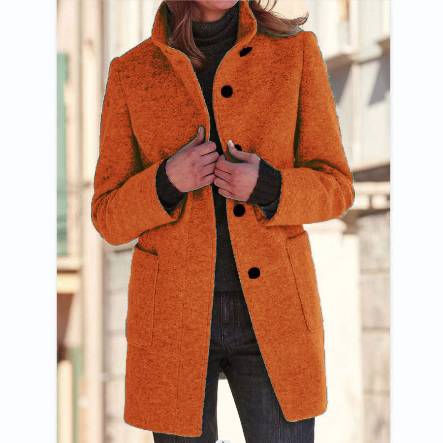 2026 Autumn/Winter Women's Clothing New Arrival Solid Color Button Stand Collar Woolen Coat