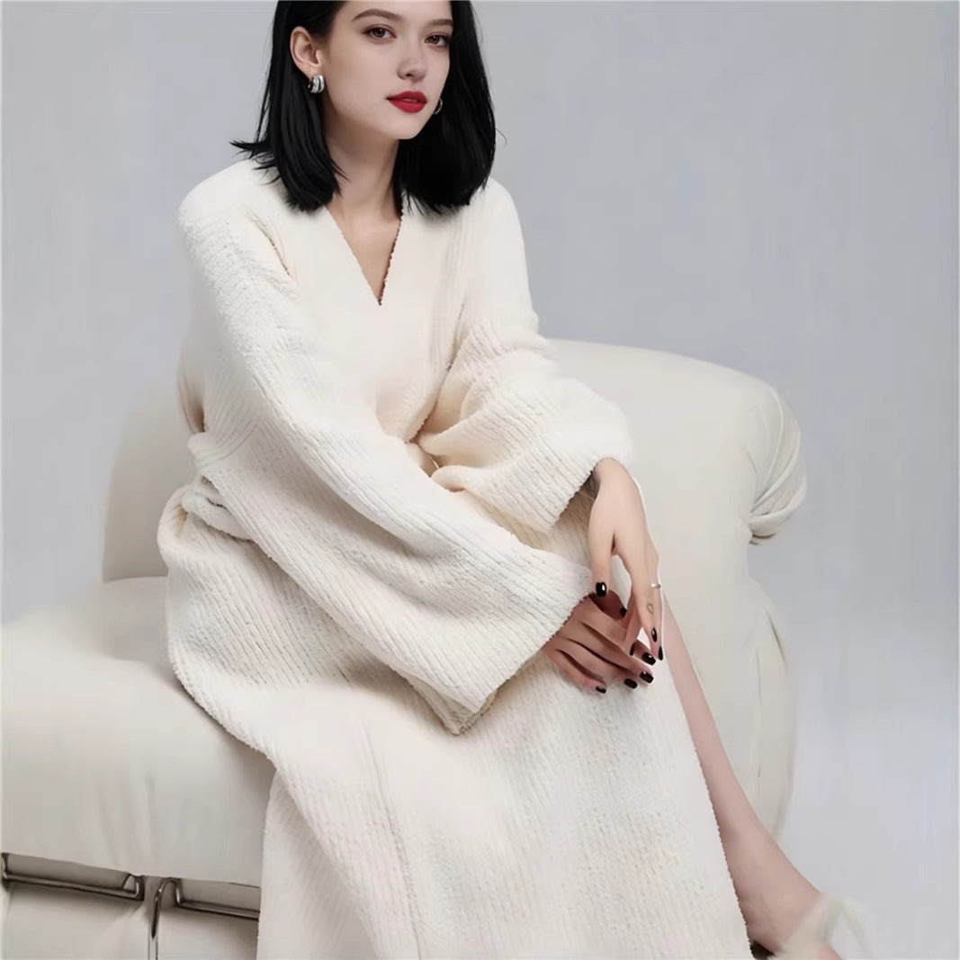2026 Autumn/Winter New Solid Color Cardigan Robe/Bathrobe - Soft, Comfortable, Casual, Can Be Worn Out or At Home - Women's Clothing