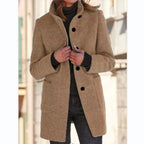 2026 Autumn/Winter Women's Clothing New Arrival Solid Color Button Stand Collar Woolen Coat