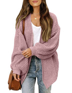 Women's lantern sleeve chunky knit cardigan 2026 autumn and winter new pocket knit sweater women's coat