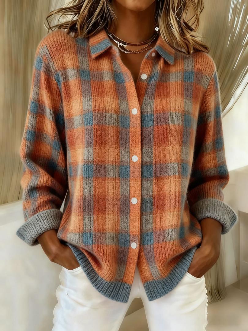 2026 New Women's Shirt, Collared Cardigan, Solid Color Knit 3D Print, Christmas Autumn/Winter