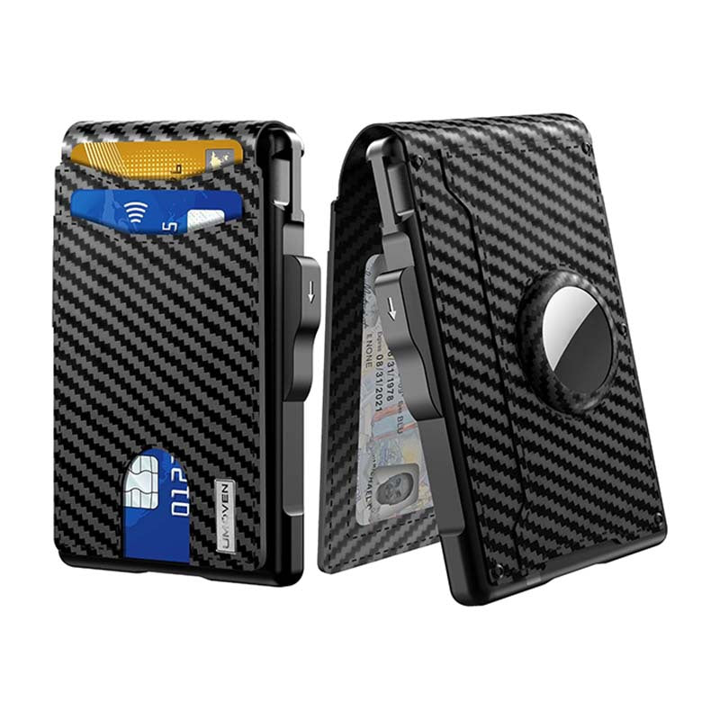 Bi-fold carbon fiber flip wallet, RFID anti-theft, stylish, large-capacity card holder with wallet and card compartment.